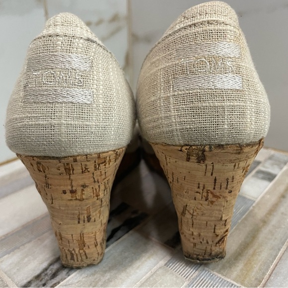 TOMS Stella Cork Wedge Sandals Womens Oatmeal Woven Open Toe Slip On Size 9 - Picture 4 of 15